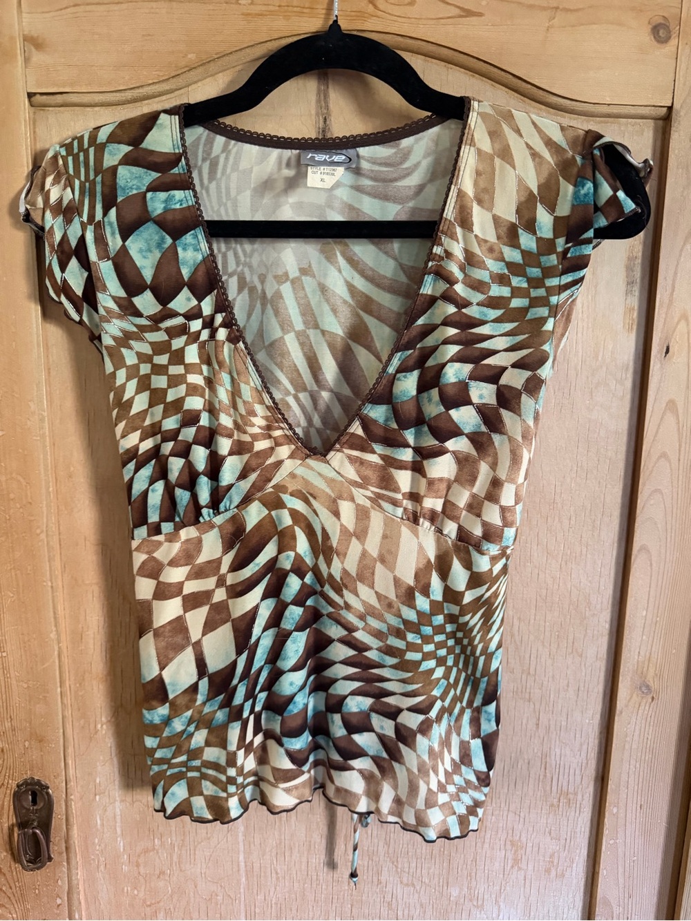 rave Brown and Teal Geometric V-Neck Camisole